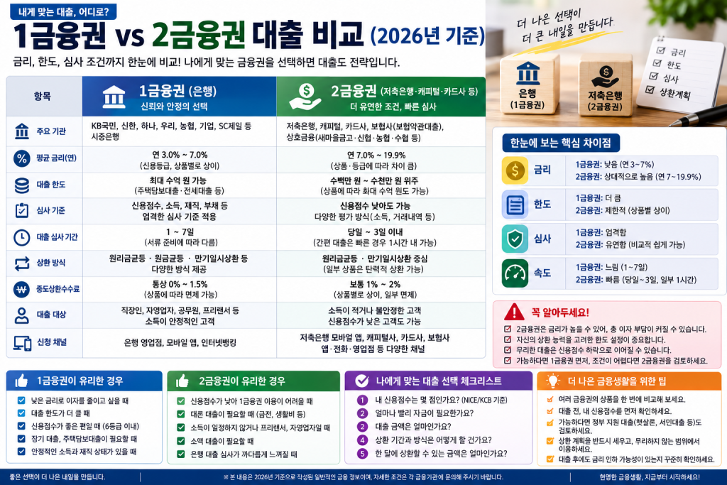 1금융권과 2금융권 대출 비교 인포그래픽