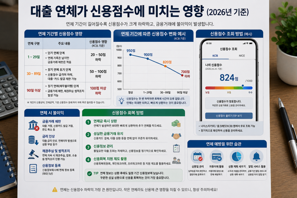 대출 연체가 신용점수에 미치는 영향 인포그래픽