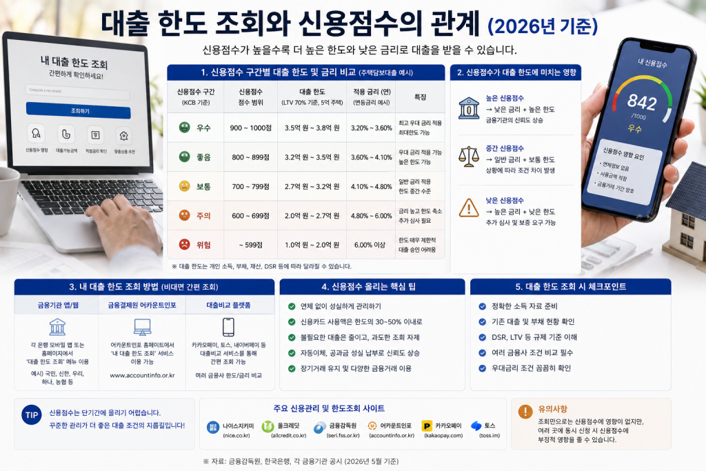 대출 한도 조회와 신용점수의 관계 인포그래픽