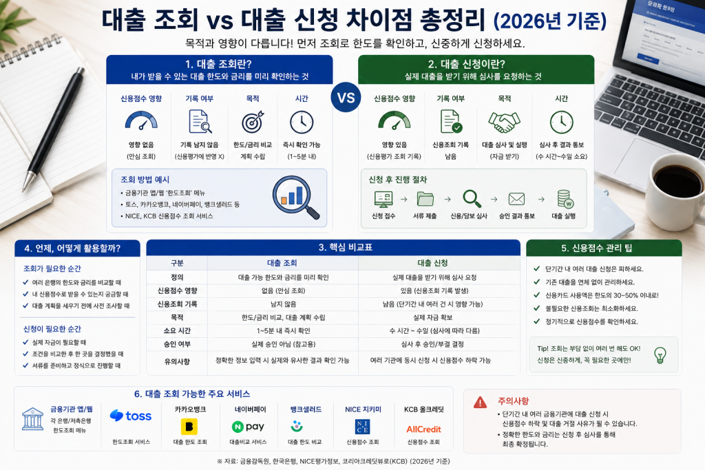 대출 조회 및 신청 전 점검 항목 인포그래픽