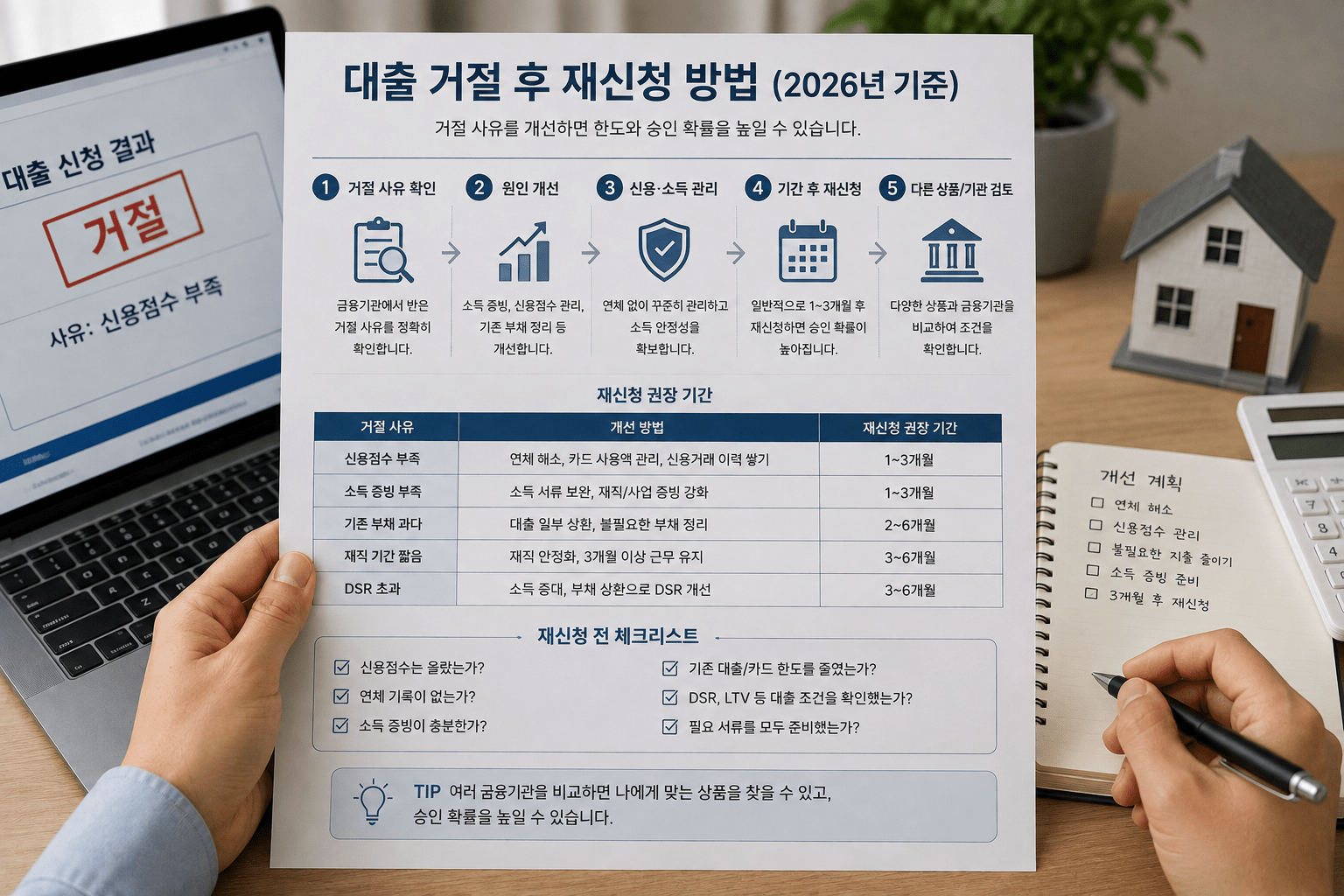 2026 대출 부결 후 재신청｜바로 다른 은행 신청해도 될까? 재심사 전 체크사항