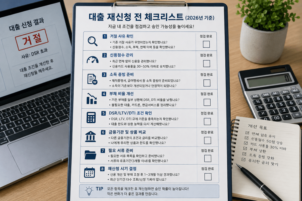 대출 재신청 체크리스트 인포그래픽