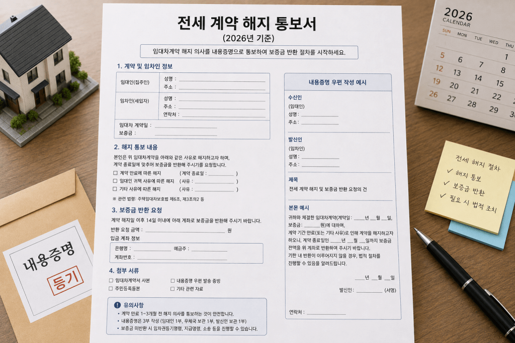 전세계약 해지 통보서 예시