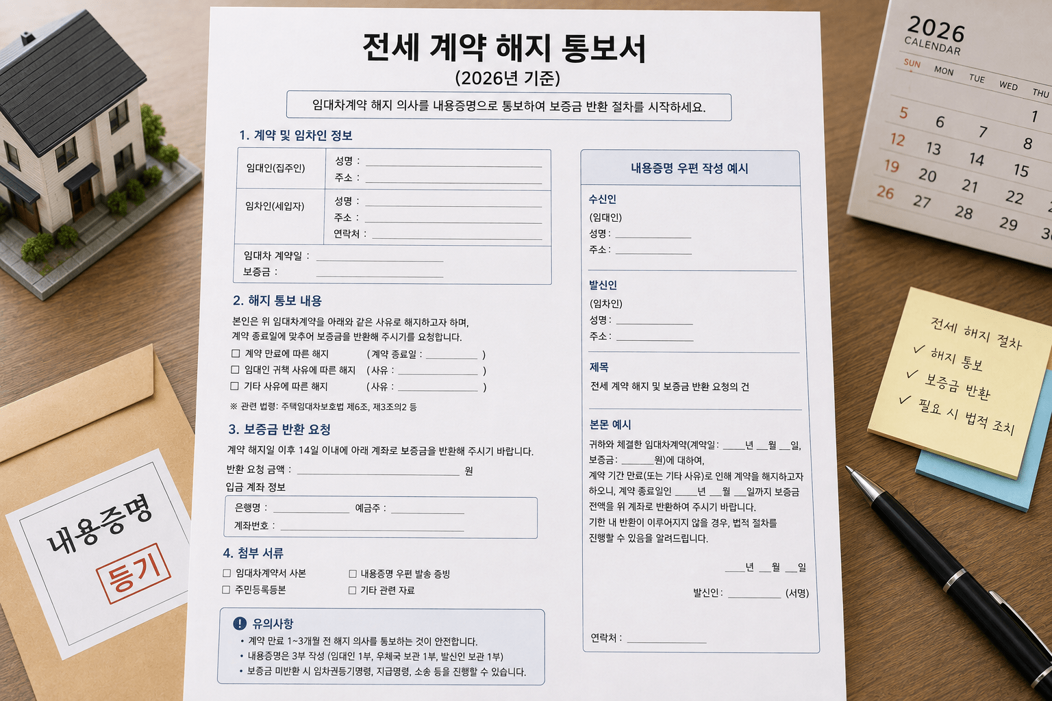 2026 전세계약 해지 통보｜묵시적 갱신 3개월·언제 말해야 보증금 받을까?