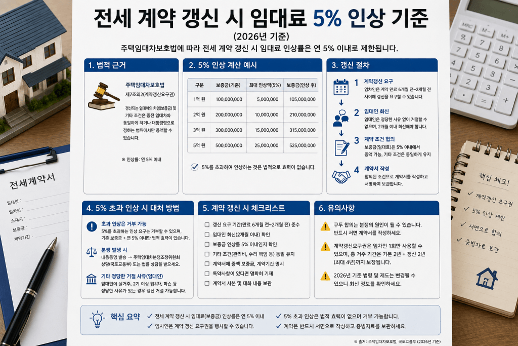 전세 갱신 시 임대료 인상 기준 안내 인포그래픽