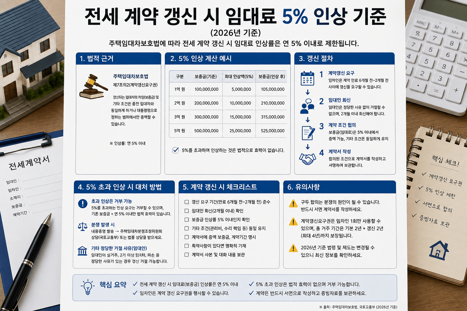 2026 전세계약 갱신 임대료 5% 계산｜보증금 얼마나 올릴 수 있을까?