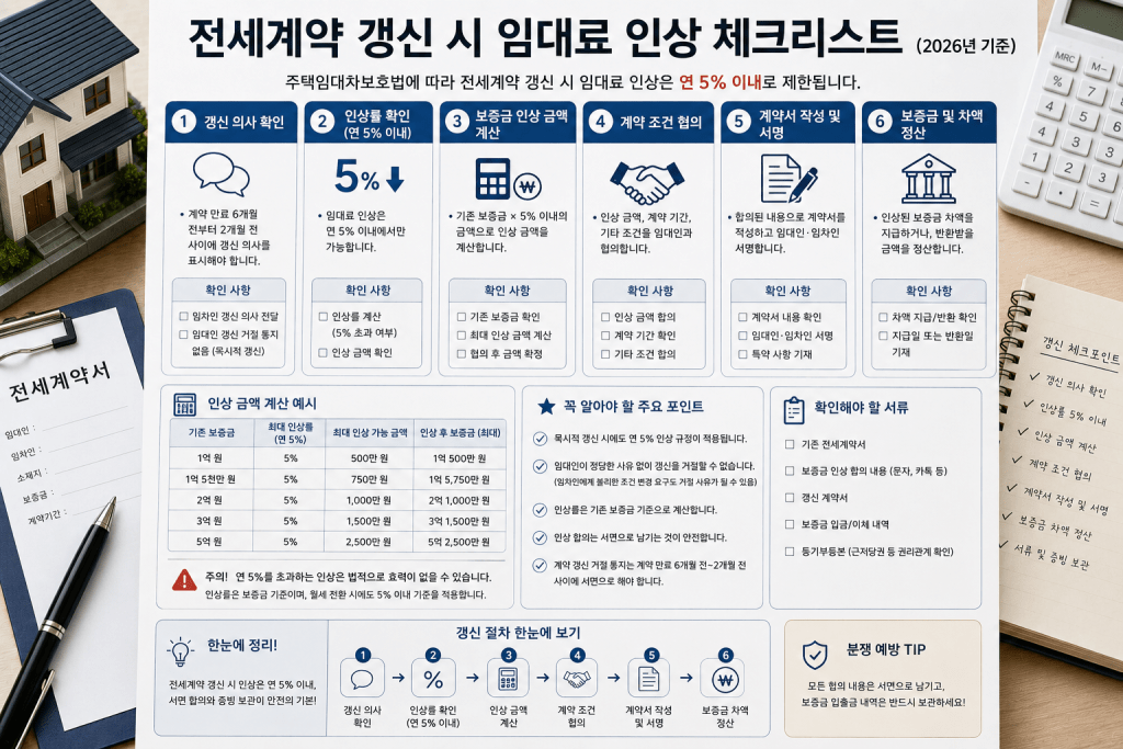 전세계약 갱신 시 임대료 인상 체크리스트 인포그래픽
