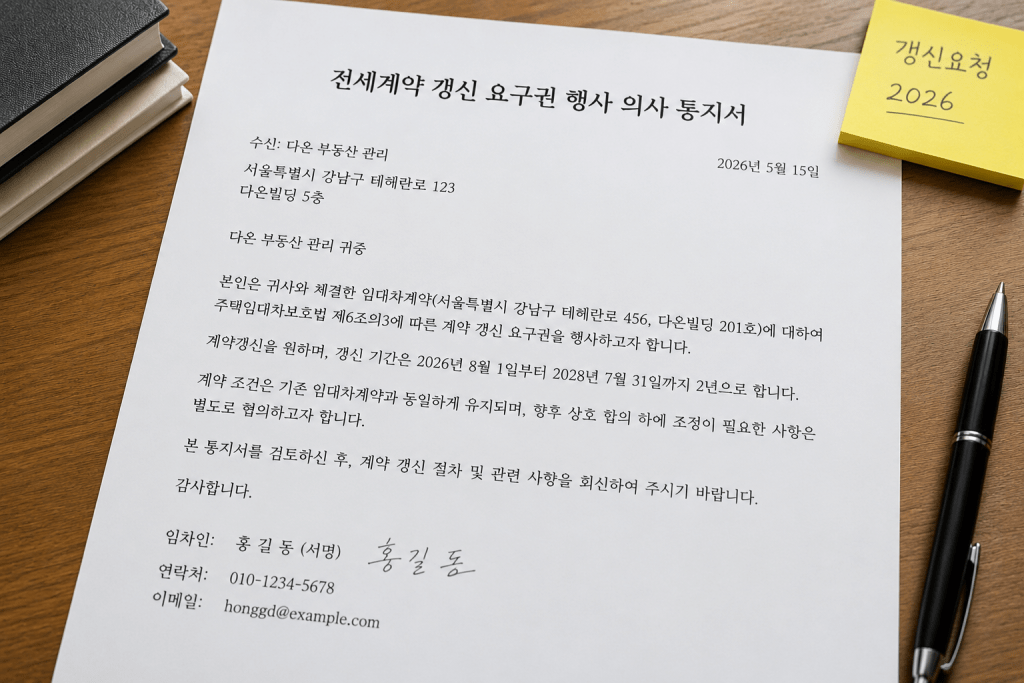전세계약 갱신 요구서 예시