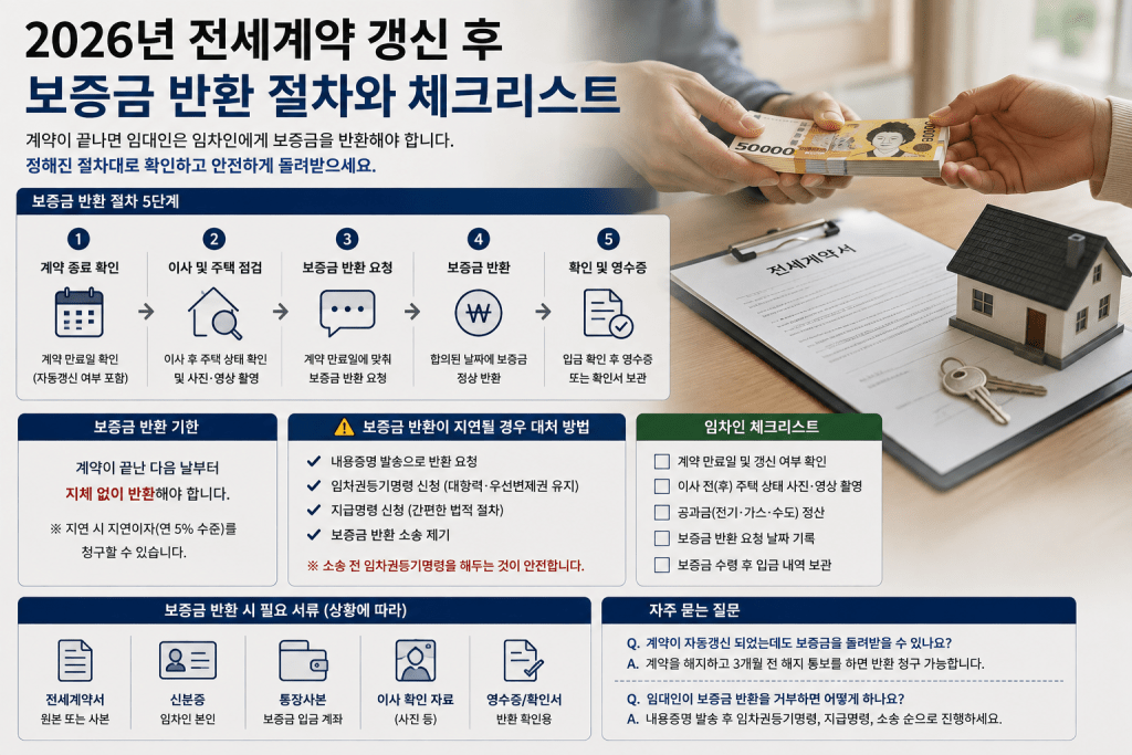 전세계약 갱신 후 보증금 반환 절차 인포그래픽