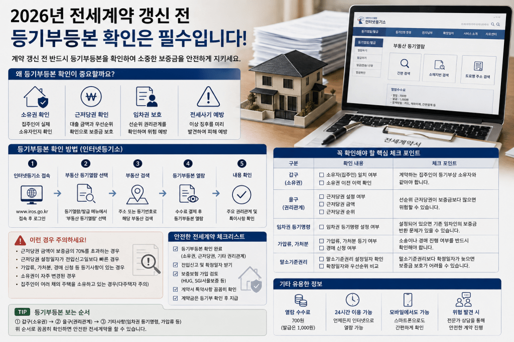 전세계약 갱신 전 등기부등본 확인 안내 인포그래픽