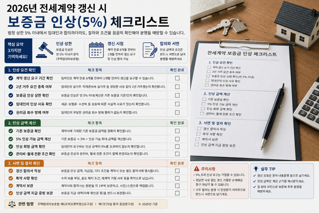 전세계약 갱신 시 보증금 인상 체크리스트 인포그래픽
