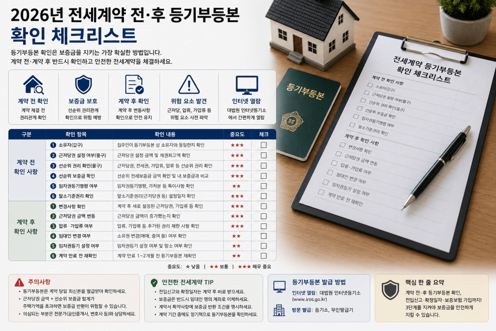 전세계약 등기부등본 확인 체크리스트 인포그래픽