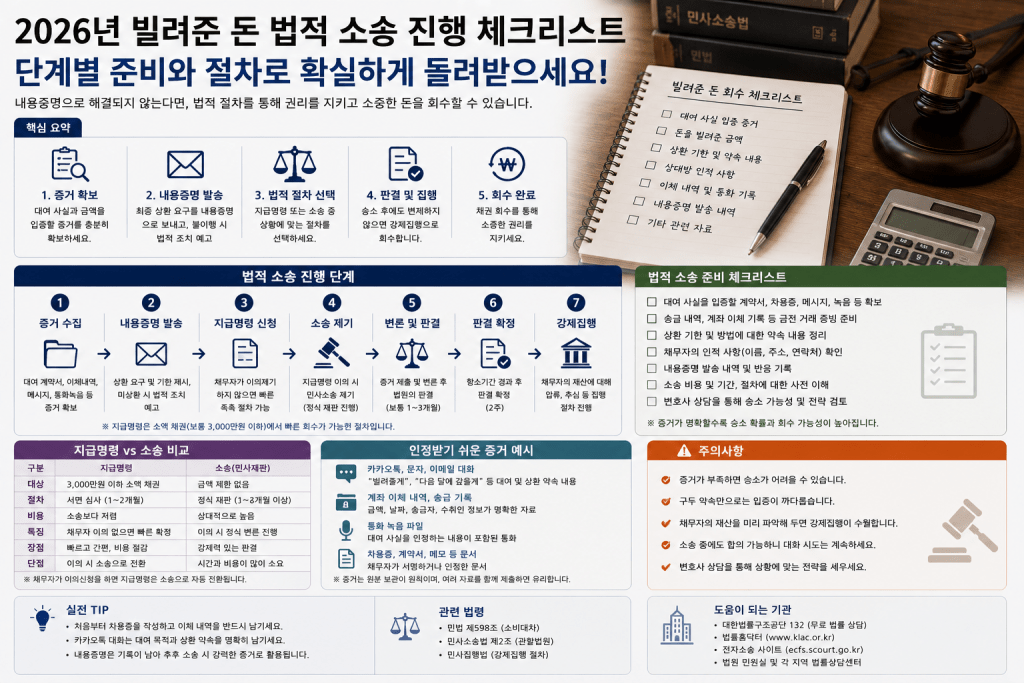 빌려준 돈을 받는 소송 체크리스트 인포그래픽
