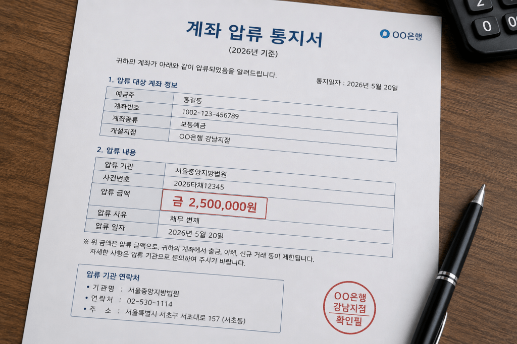 계좌 압류 통지서 예시