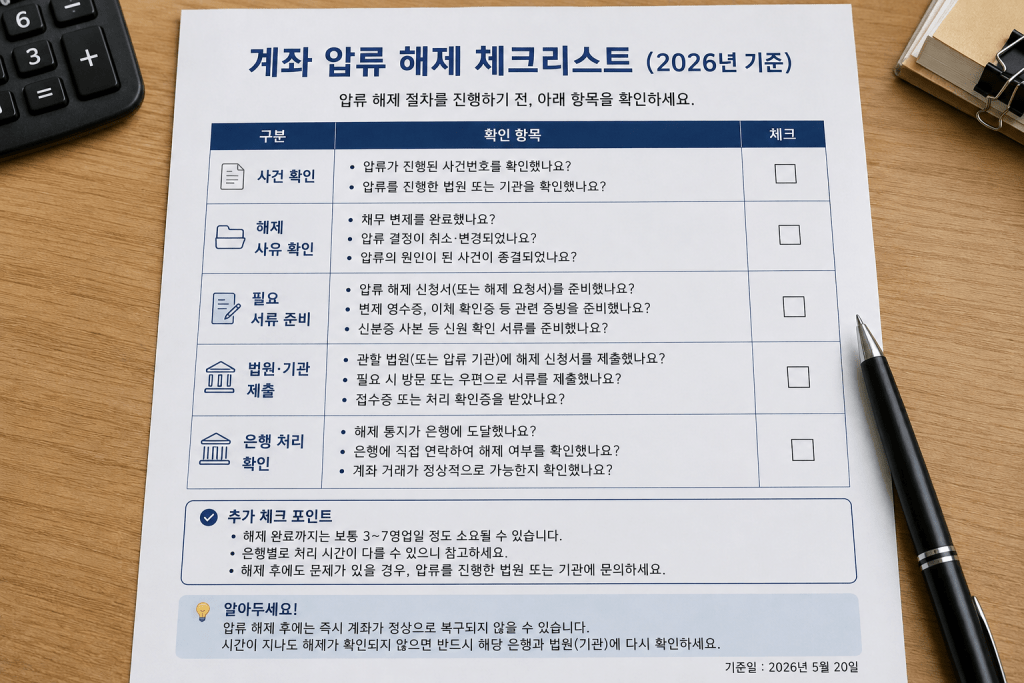 계좌 압류 해제 체크리스트 인포그래픽