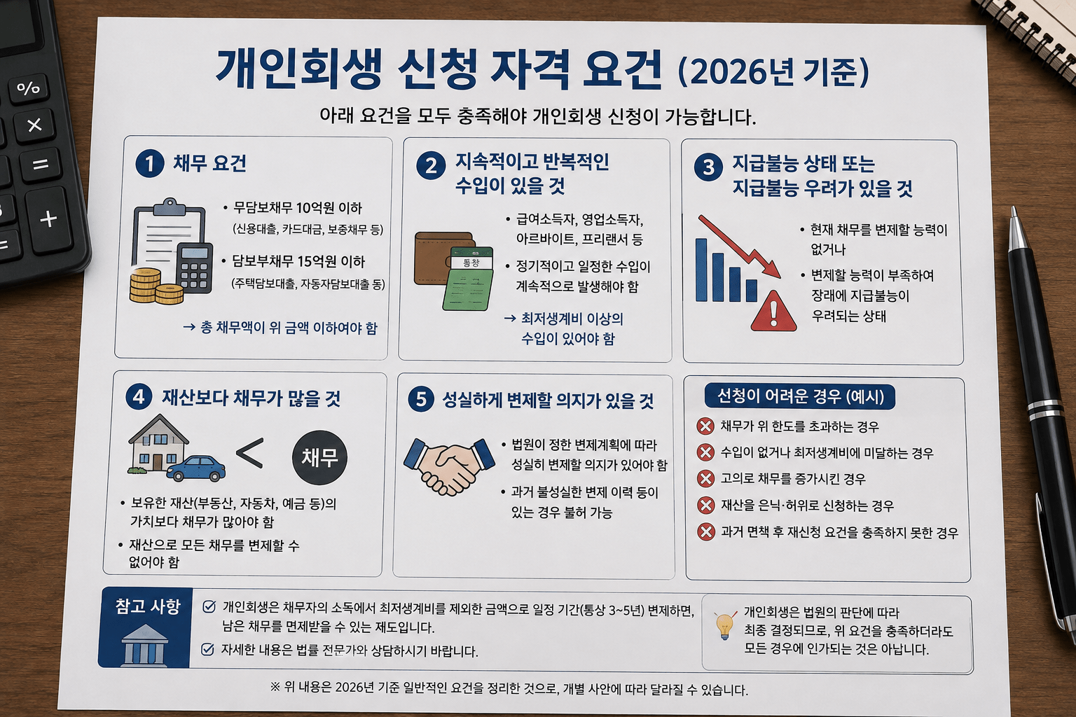 2026 개인회생 자격조건|채무한도·소득·최저생계비·변제기간 총정리