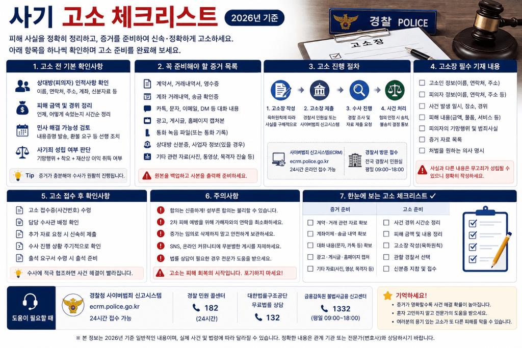 사기 고소 체크리스트 인포그래픽