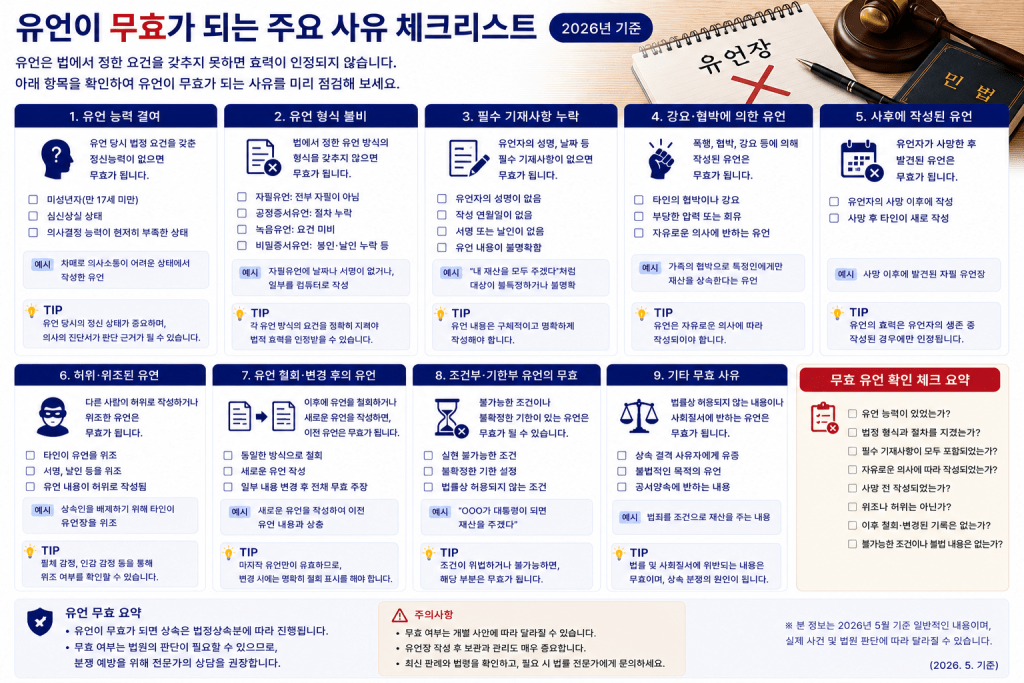 유언이 무효가 되는 주요 사유 인포그래픽