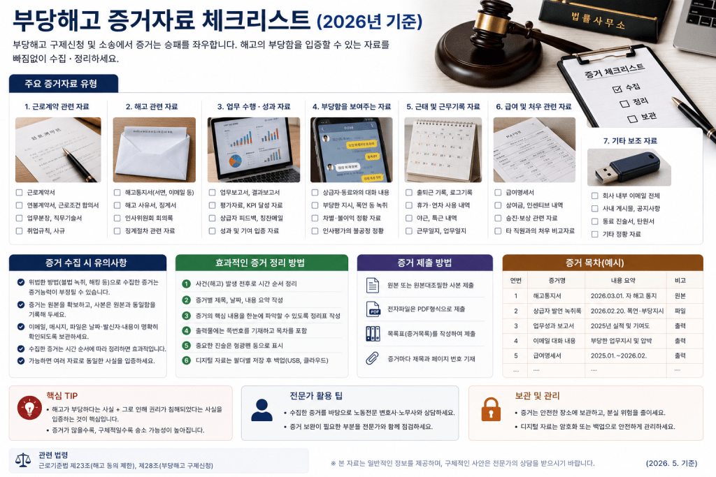 부당해고 증거자료 체크리스트 인포그래픽