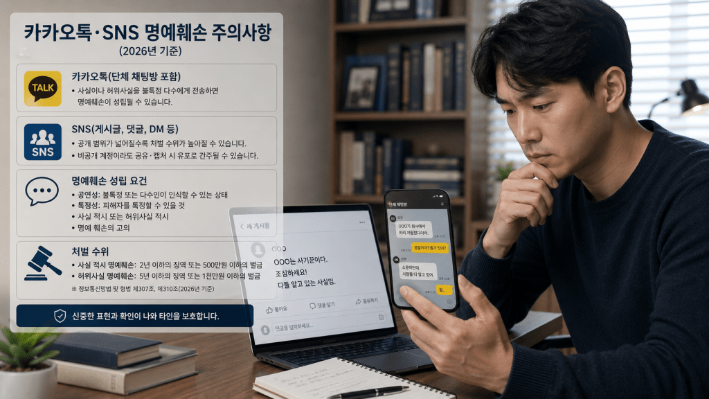 카카오톡 및 SNS 명예훼손 주의사항 인포그래픽