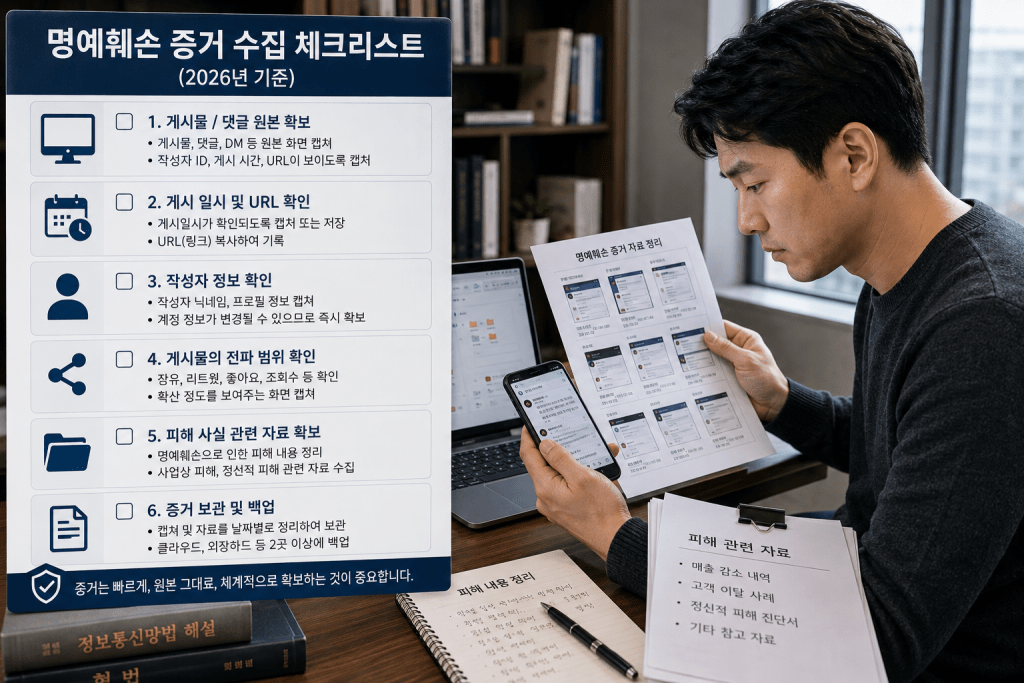 명예훼손 증거 수집 체크리스트 인포그래픽