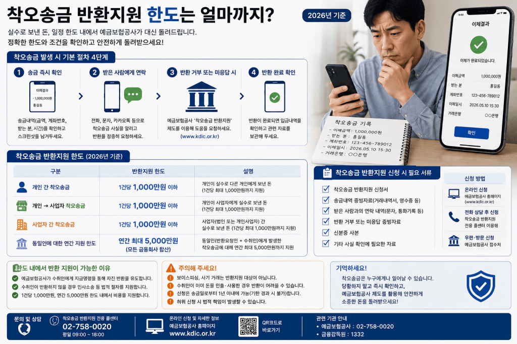 착오송금 반환지원 한도 안내 인포그래픽