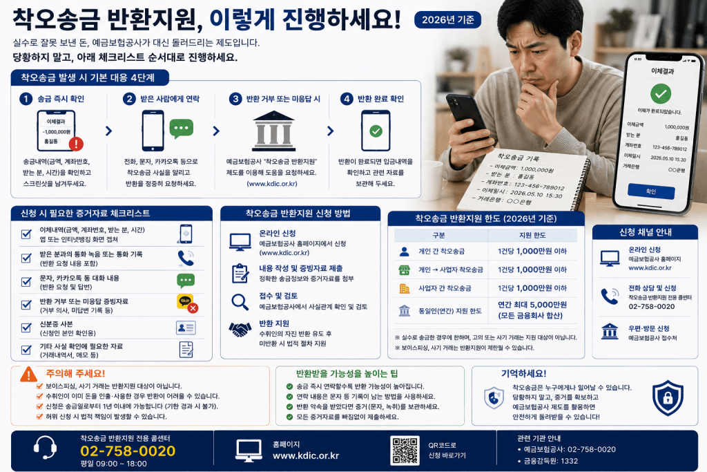 착오송금 반환지원 진행 안내 인포그래픽