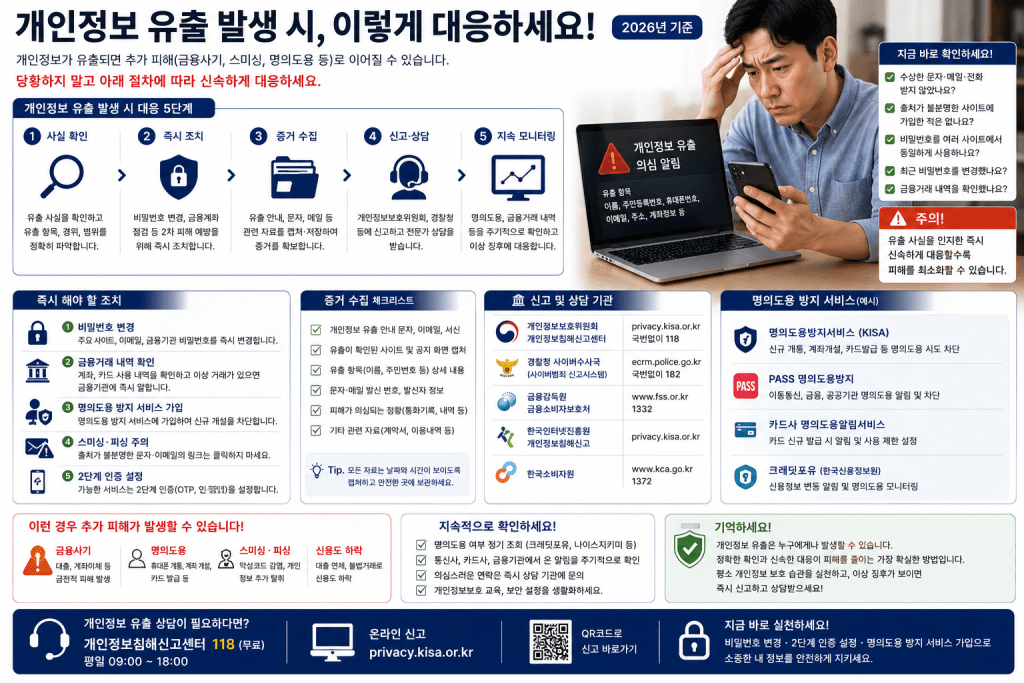 개인정보 유출 대응 안내 인포그래픽