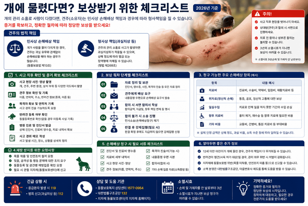 반려견 물림 사고 보상 체크리스트 인포그래픽