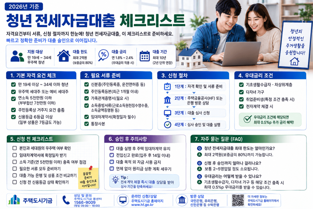 청년 전세자금대출 체크리스트 인포그래픽