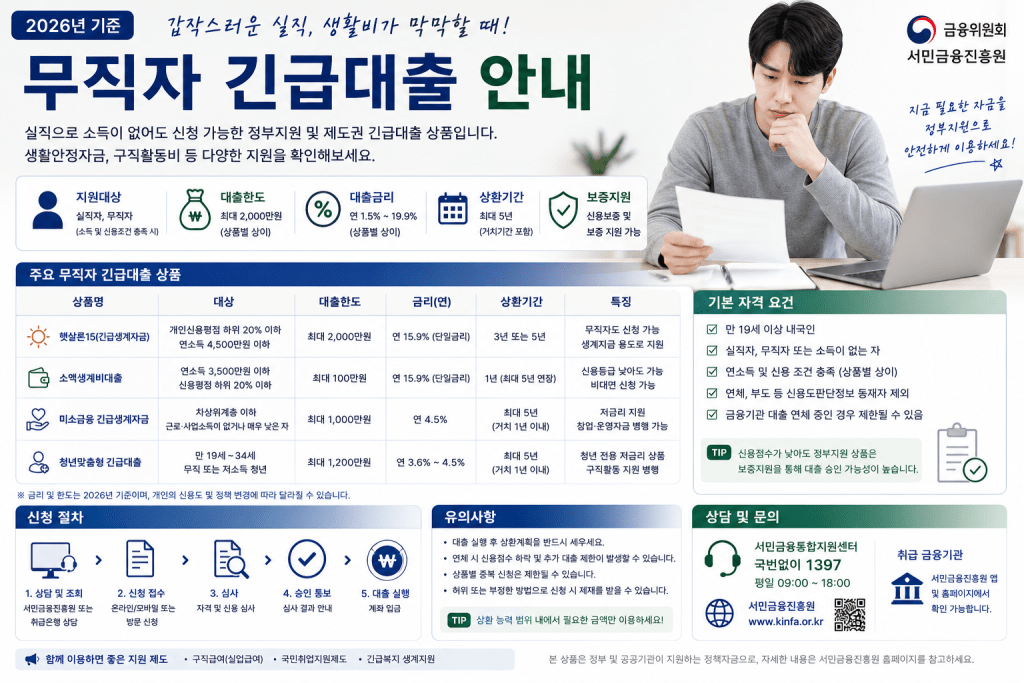 무직자 긴급대출 안내 인포그래픽
