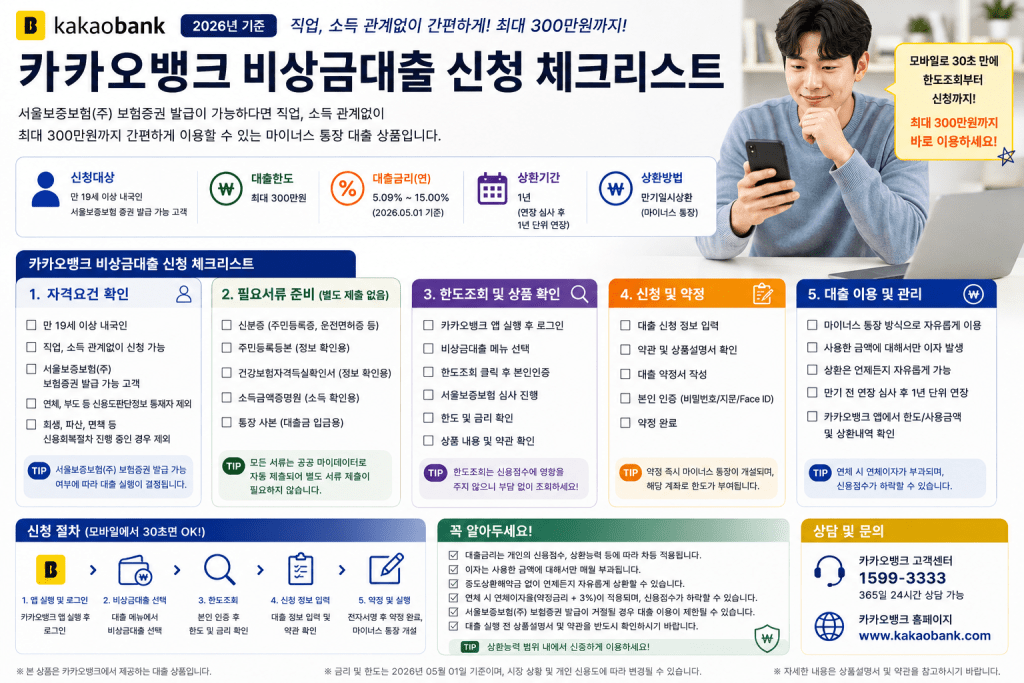 카카오뱅크 비상금대출 신청 체크리스트 인포그래픽