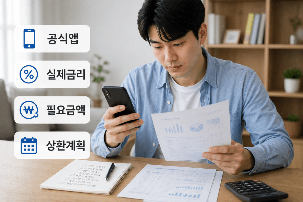 서류를 보는 남성과 신청 준비 항목