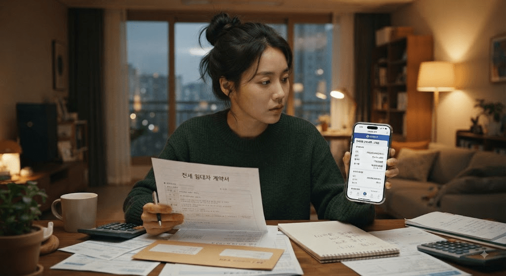 책상에 펼친 서류를 검토하는 여성