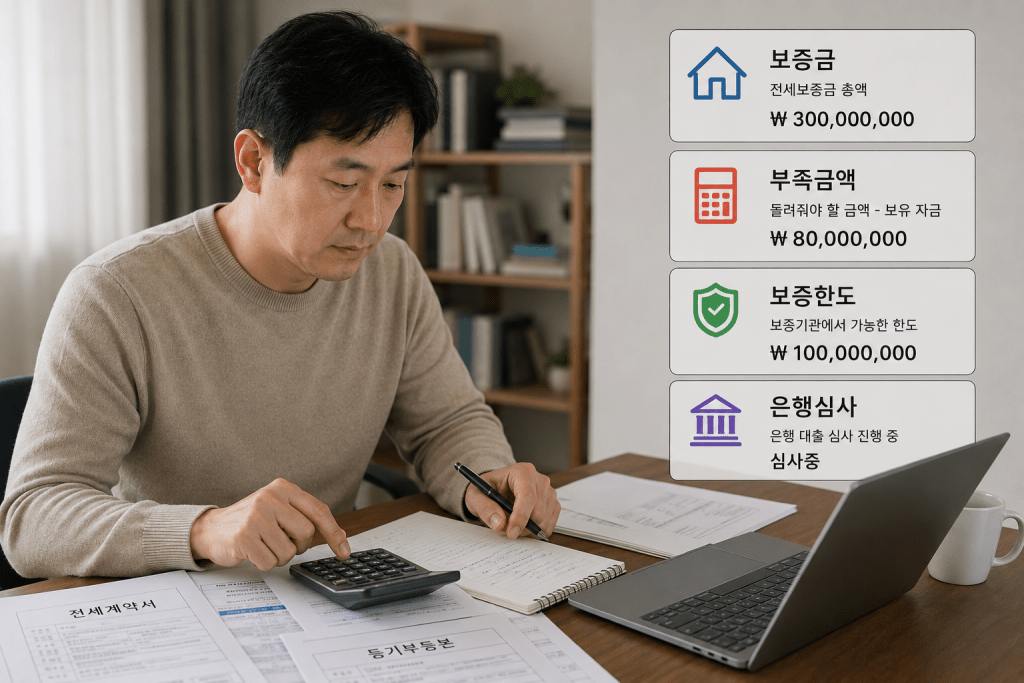 노트북 또는 컴퓨터 화면과 서류를 확인하는 남성