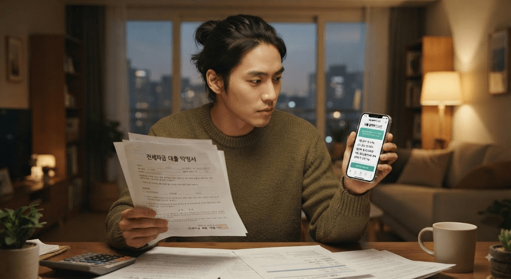 책상에 펼친 서류를 검토하는 여성