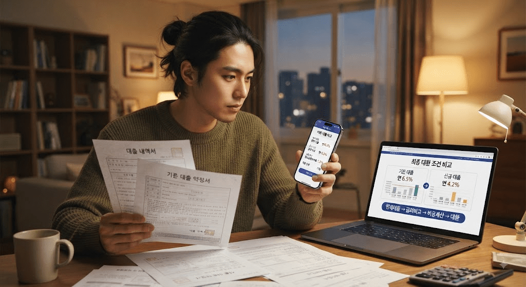 휴대전화 화면을 확인하는 남성