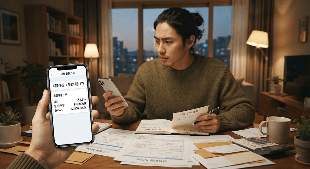 휴대전화 화면을 확인하는 남성