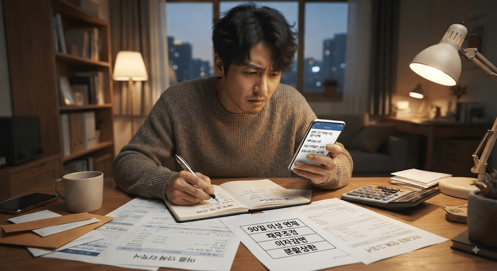 휴대전화 화면을 확인하는 남성