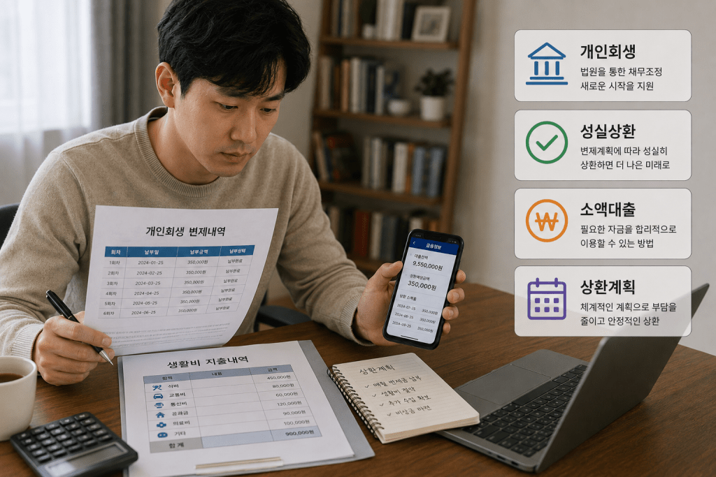 휴대전화와 금융 확인 항목 자료를 보는 남성
