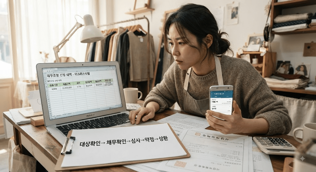 휴대전화 화면을 확인하는 여성