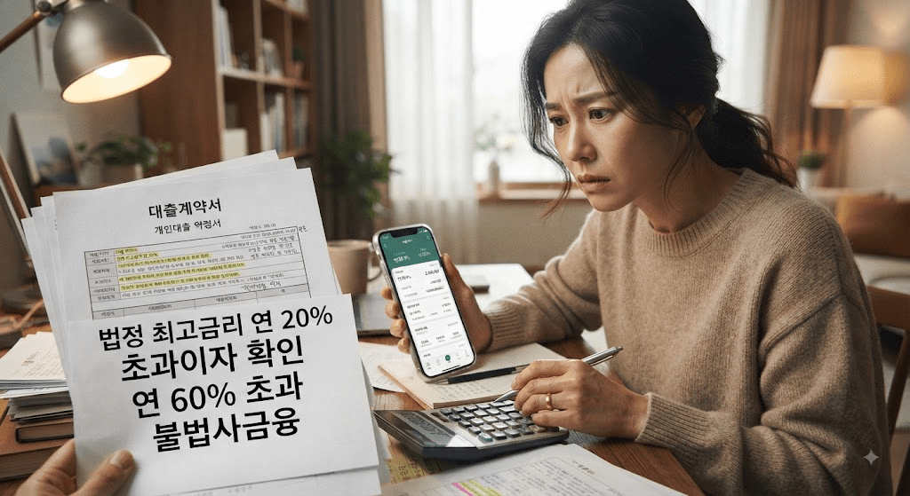 휴대전화 화면을 확인하는 여성