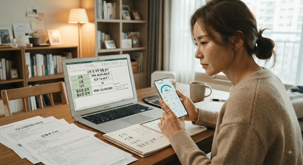 휴대전화 화면을 확인하는 여성