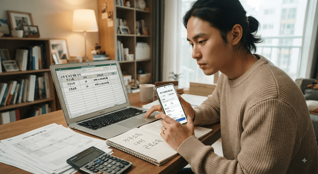 휴대전화 화면을 확인하는 여성