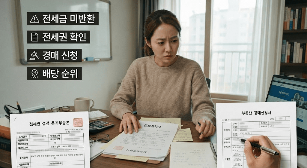 계약 관련 확인 항목이 표시된 서류를 검토하는 여성