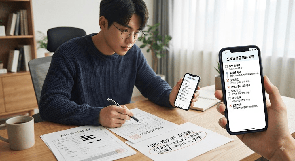 휴대전화 화면을 확인하는 남성