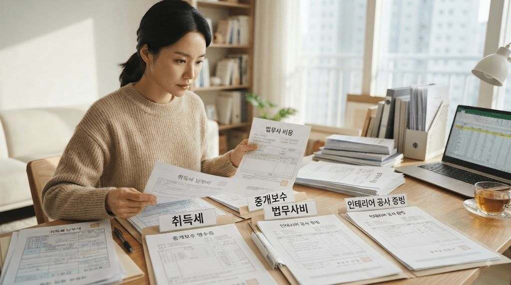 책상에 펼친 서류를 검토하는 여성