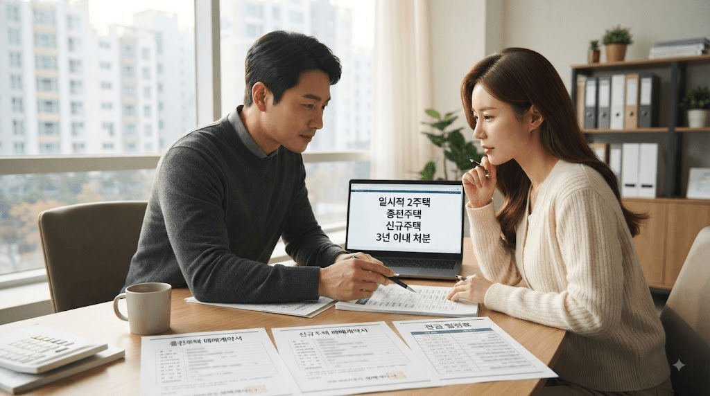 탁자에 펼친 서류를 함께 확인하는 두 사람