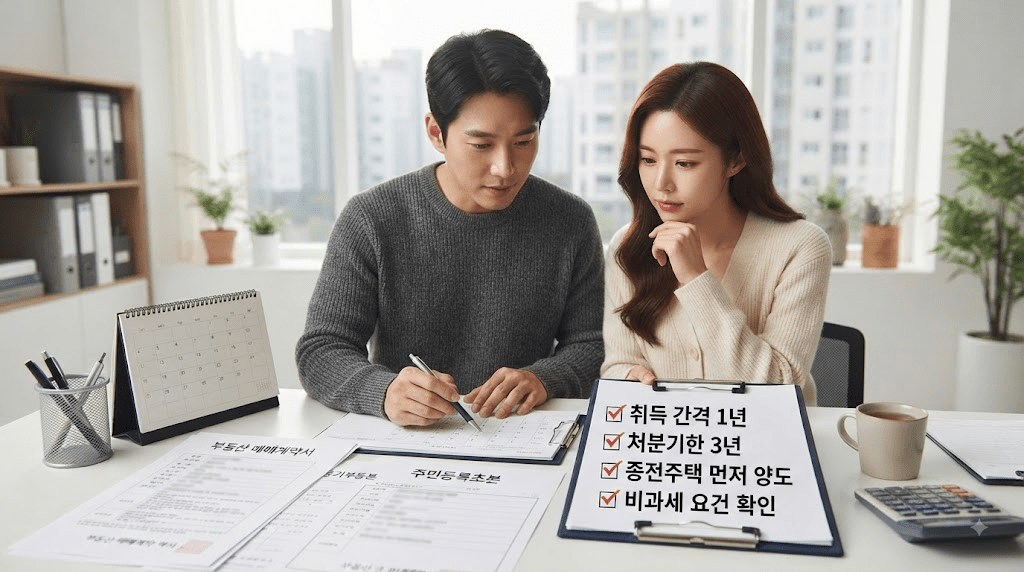 탁자에 펼친 서류를 함께 확인하는 두 사람