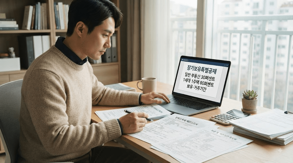 노트북 또는 컴퓨터 화면과 서류를 확인하는 남성